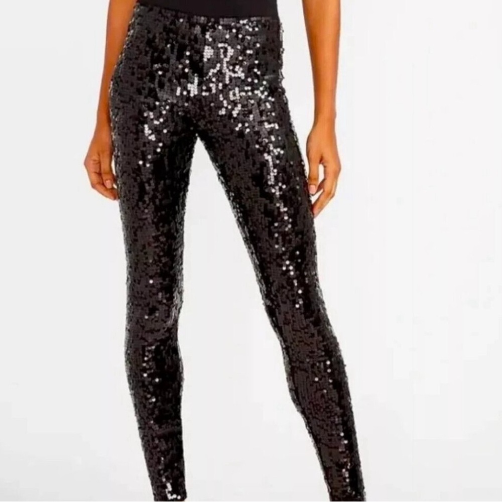 Express Black Sequin Full-Length Leggings, Size XS, NWT